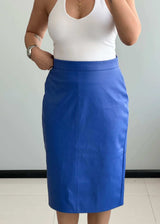 Waist : 32-33, Blue Leather Skirt - Closet by Payal