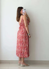 Size M-L, Red Floral Midi Dress