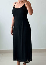 Size M-L Black chiffon Midi Dress With Lining