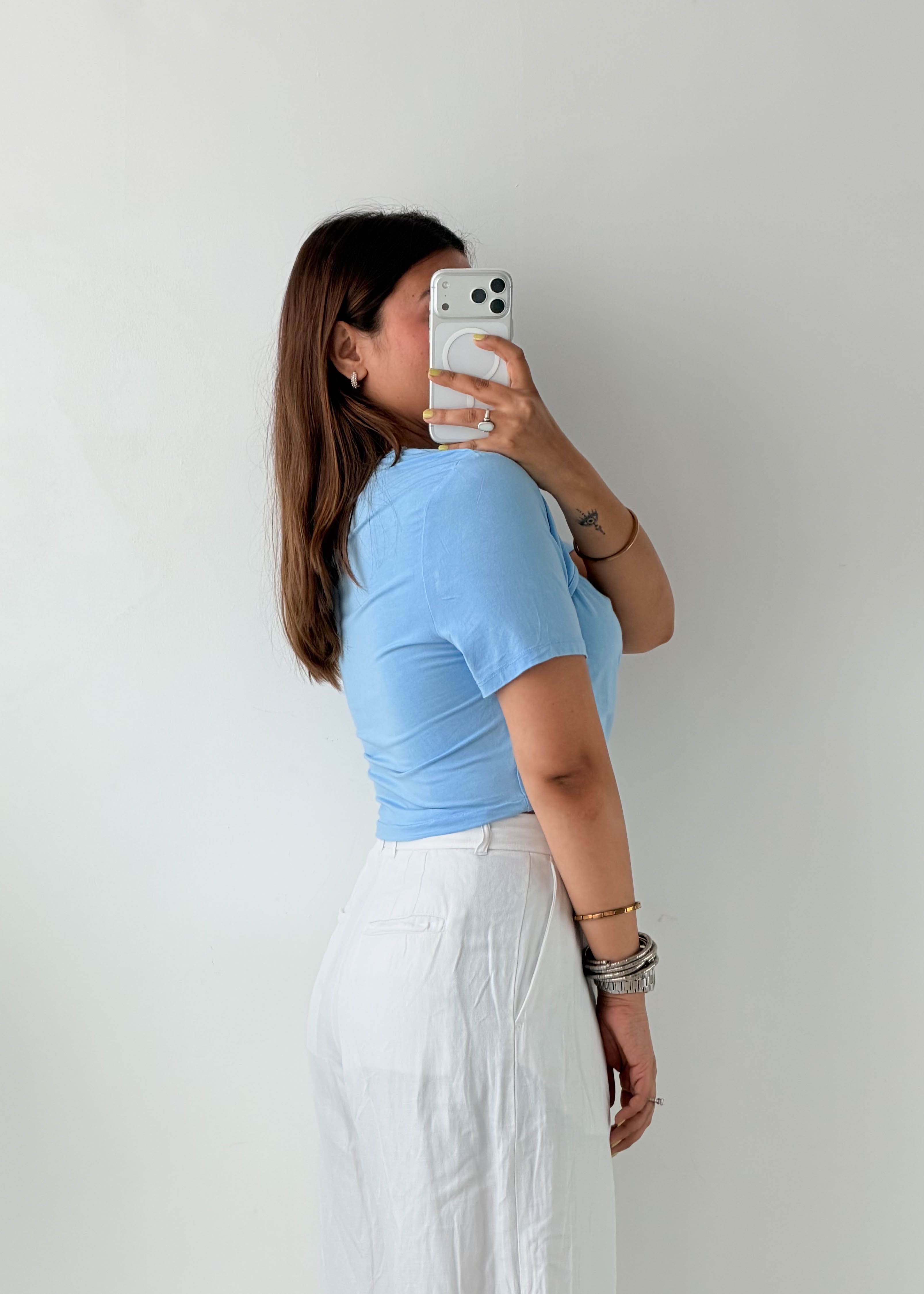 Size M-L Sky Blue Cut-Out Crop Top