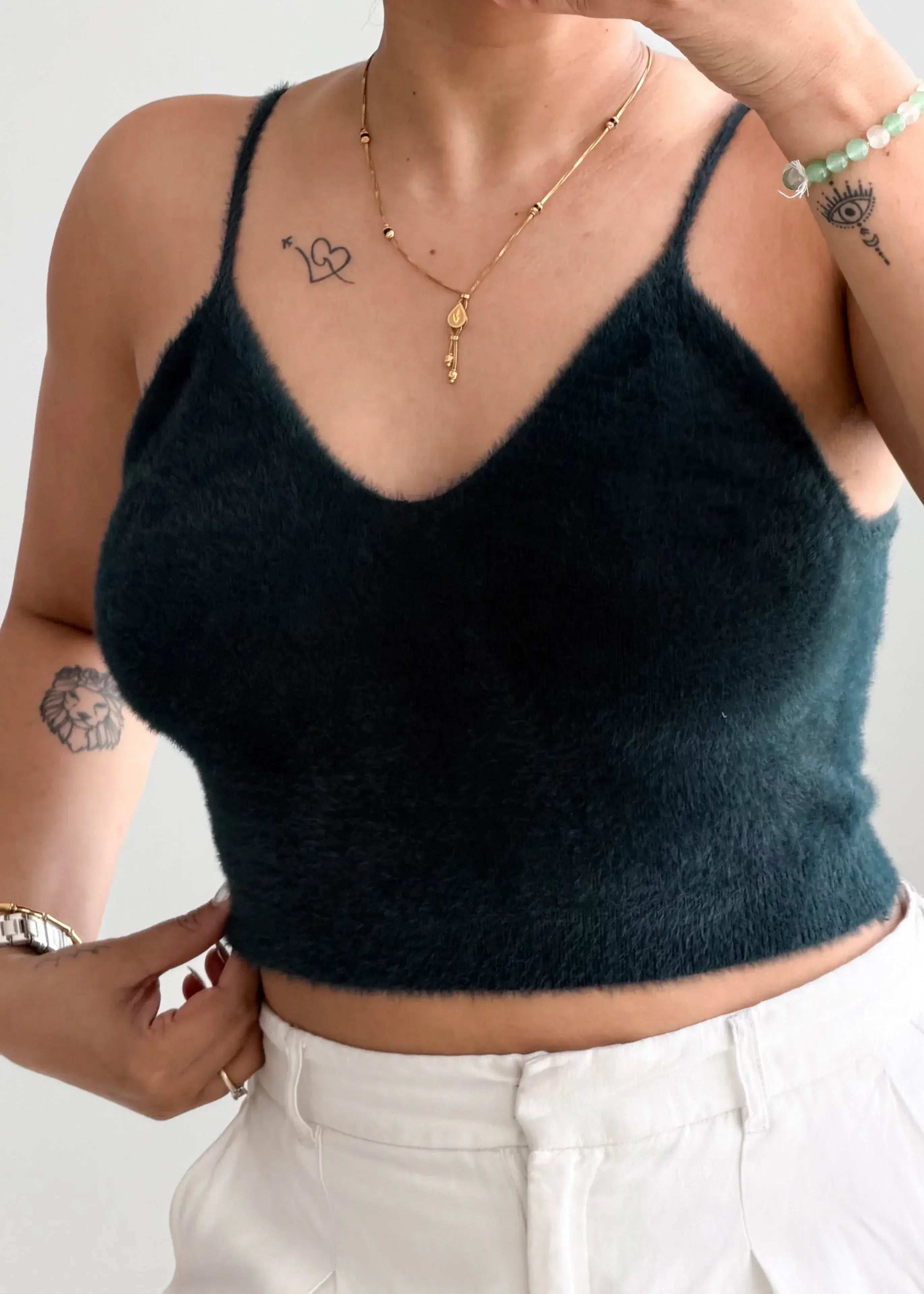 Size S-M, Green Spaghetti Strap Crop Top - Closet by Payal