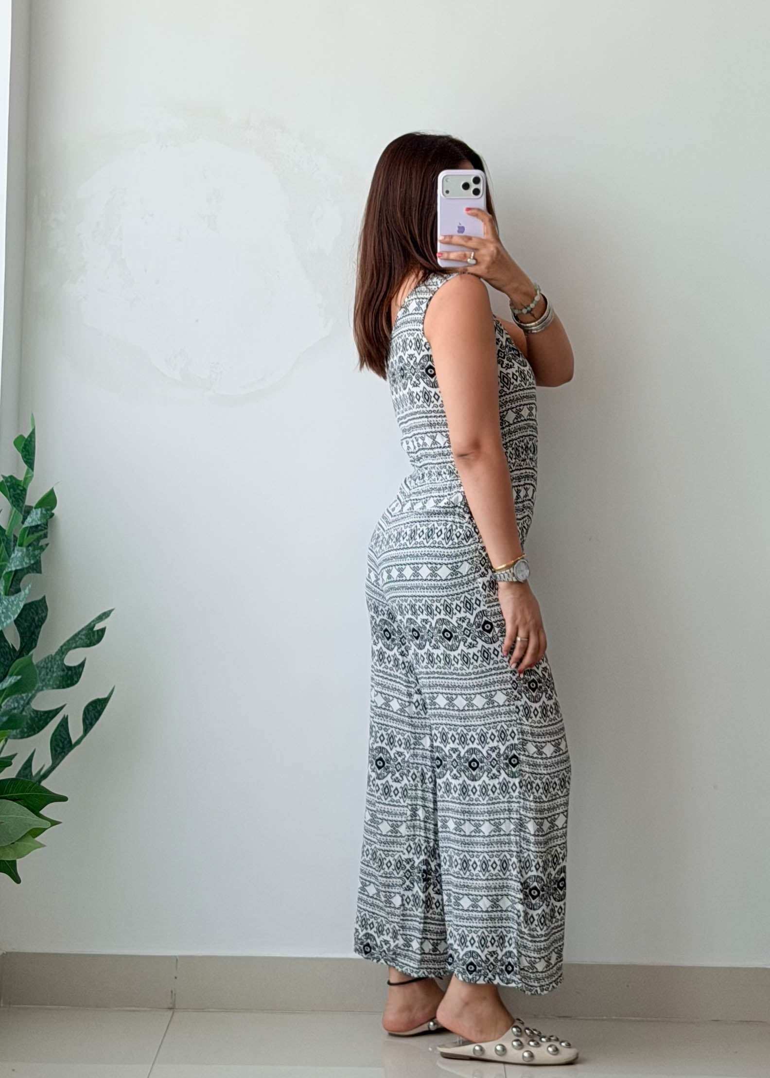 Size XS-S Black & White Cotton Printed Jumpsuit