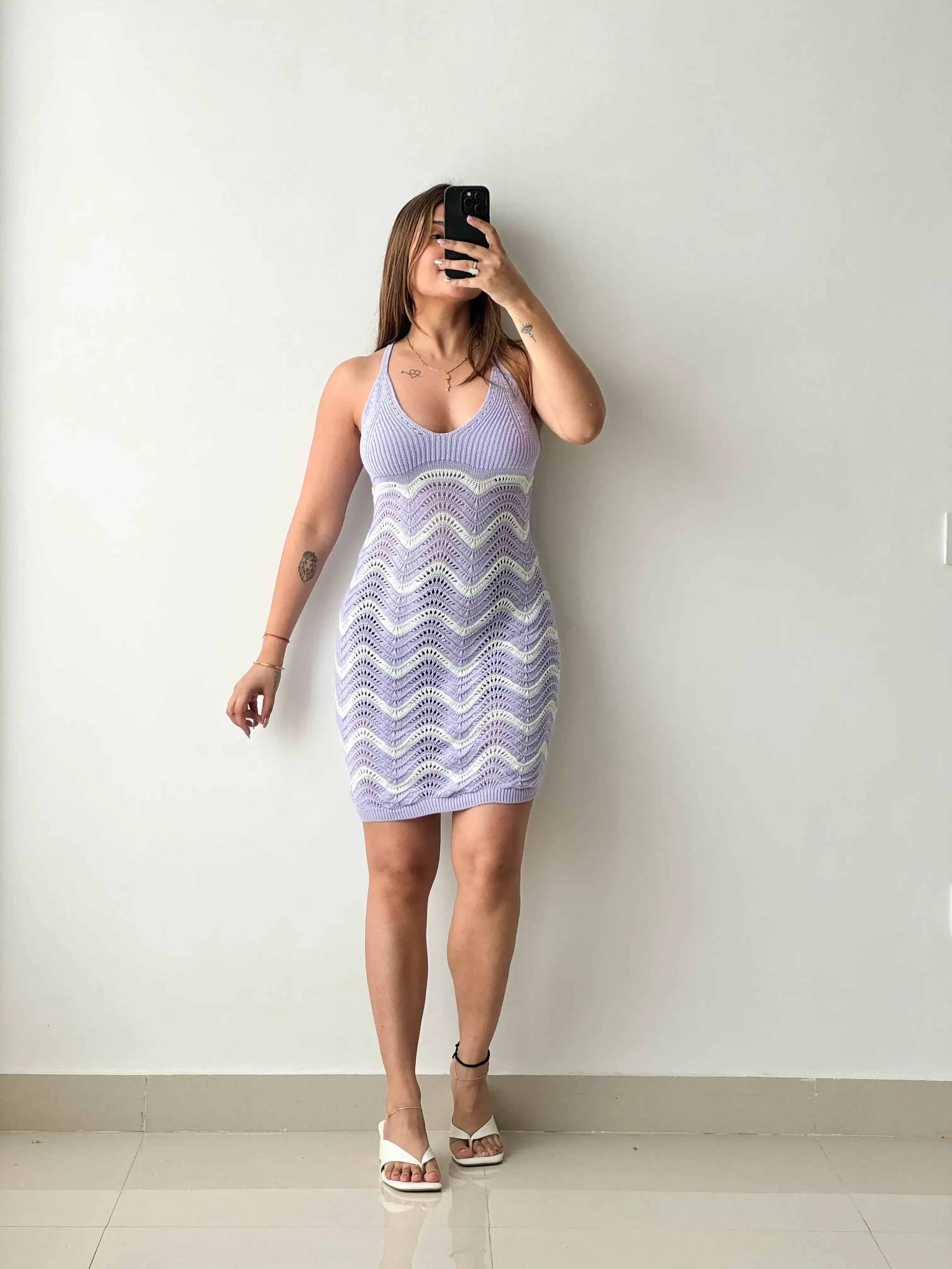 Size S-M, Lavender Pattern Knit Mini Dress
