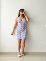 Size S-M, Lavender Pattern Knit Mini Dress