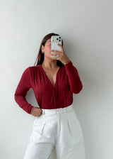 Size L-XL Burgundy Wrap Bodysuit