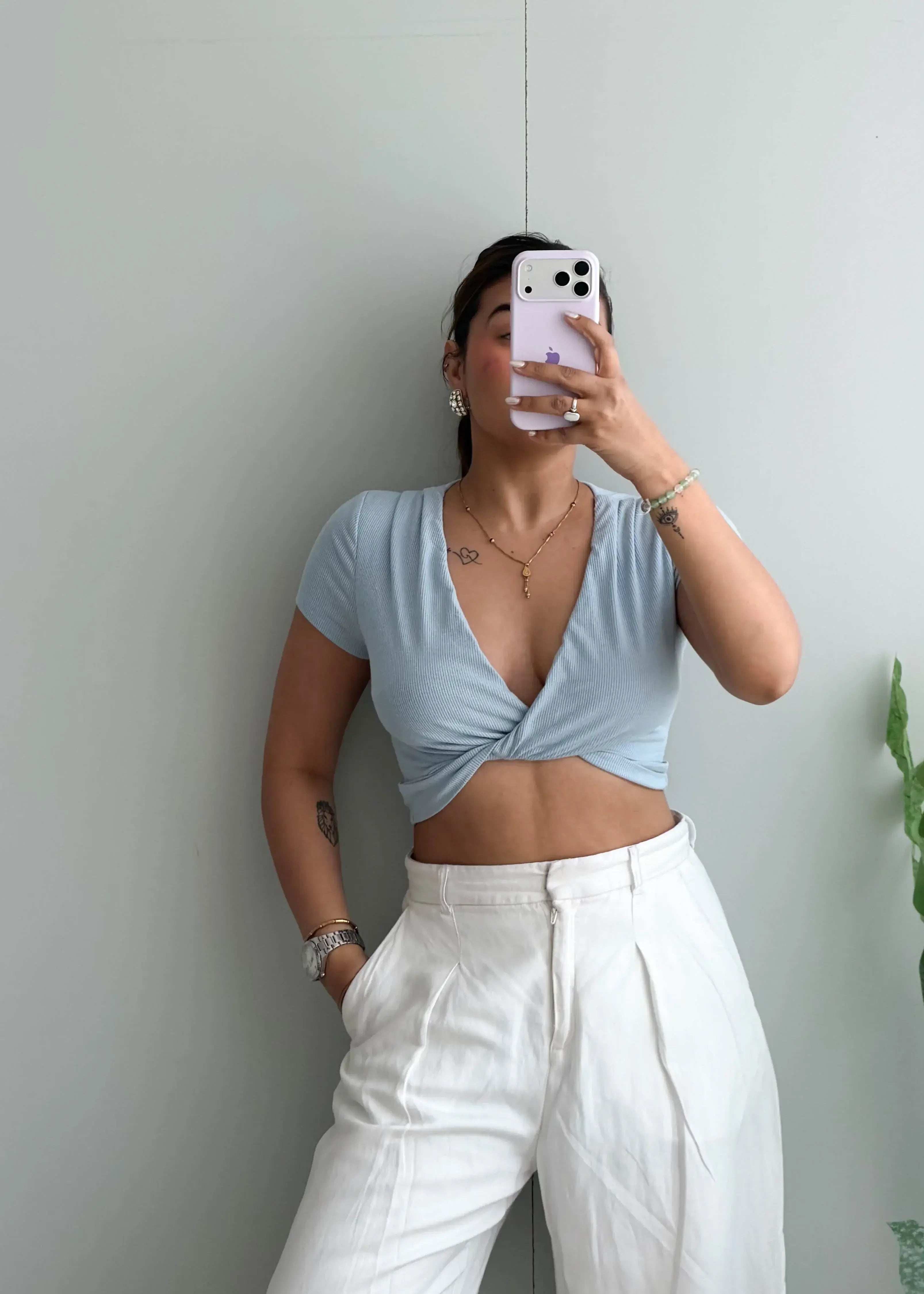 Size XS-S, Blue Twist Front Crop Top - Closet by Payal