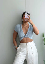 Size XS-S, Blue Twist Front Crop Top - Closet by Payal