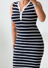 Size S-M Navy & White Striped Ribbed Mini Dress