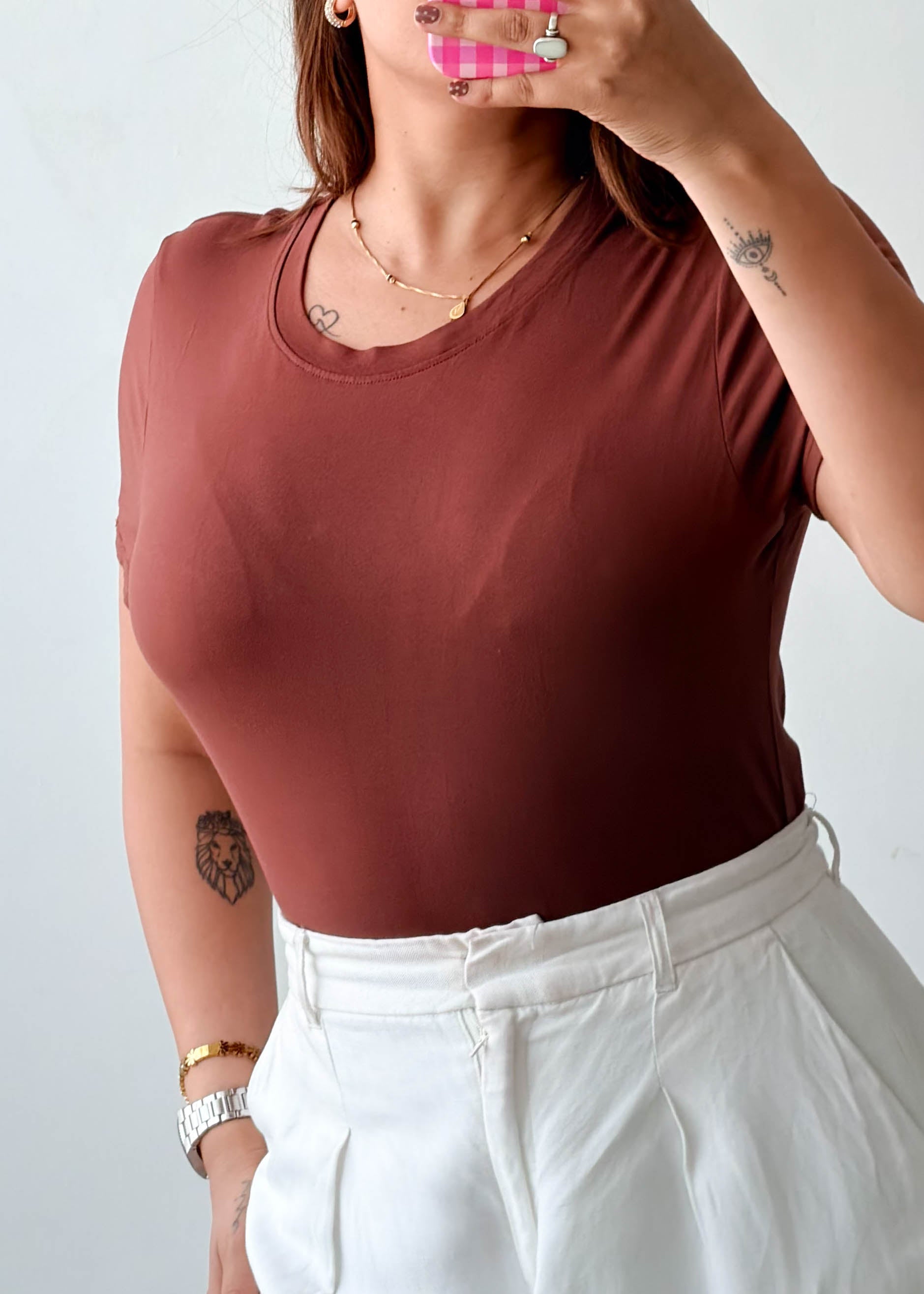 Size L-XL Rust Brown Crew Neck Bodysuit