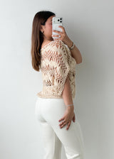 Size S-M Beige Open Knit Crochet Poncho Top