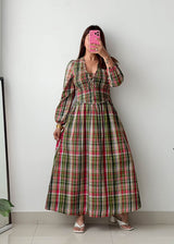 Size S-M / L-XL Plaid Maxi Dress
