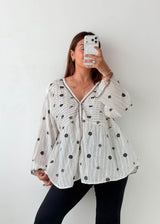 Size L-XL White Embroidered Boho Blouse