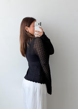Size M-L Black Textured Long Sleeve Top