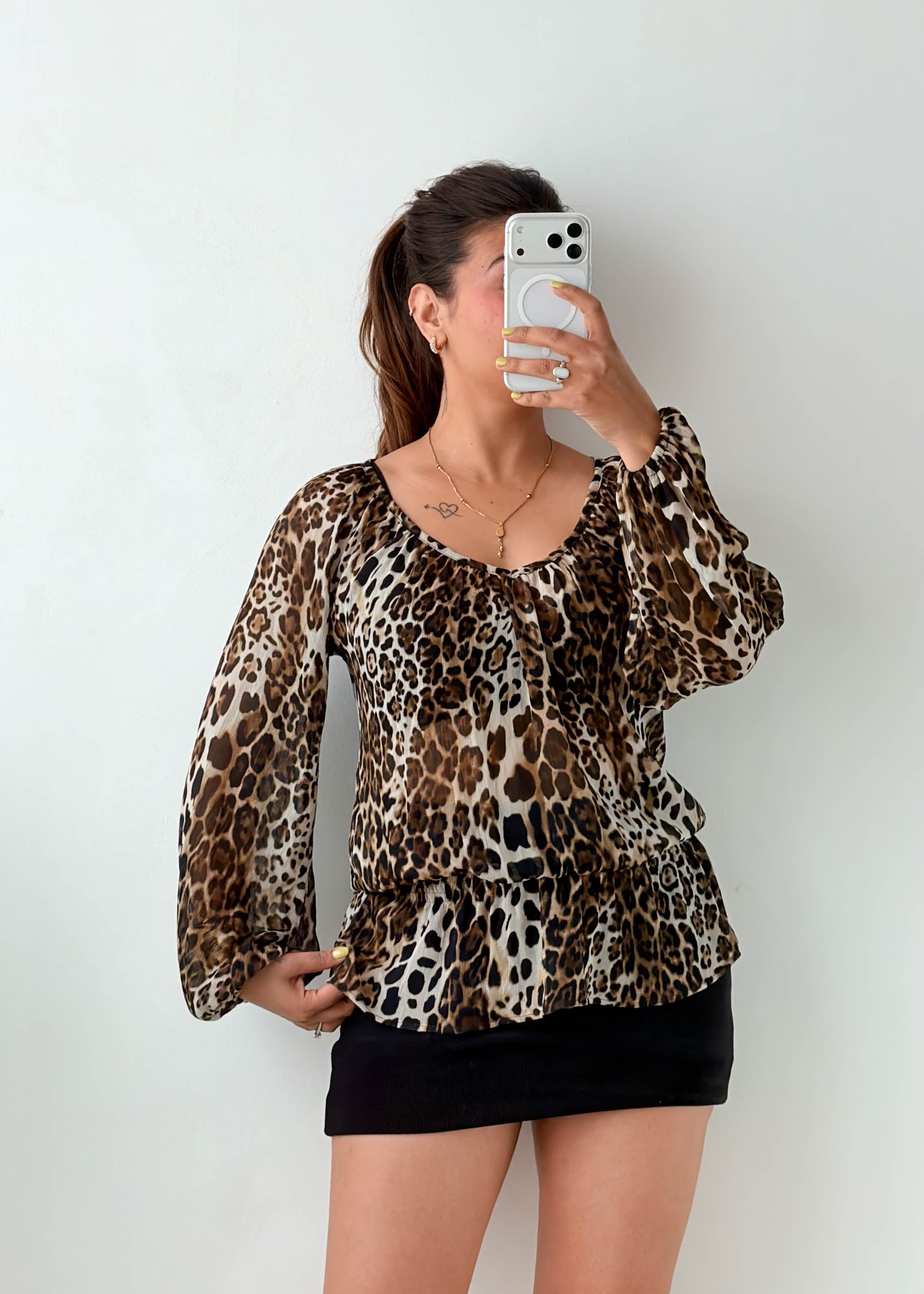 Size S-M Leopard Print Peplum Top