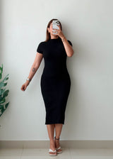 Size S-M Black High Neck Midi Dress