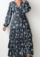 Size M-L Black Floral Tiered Maxi Dress