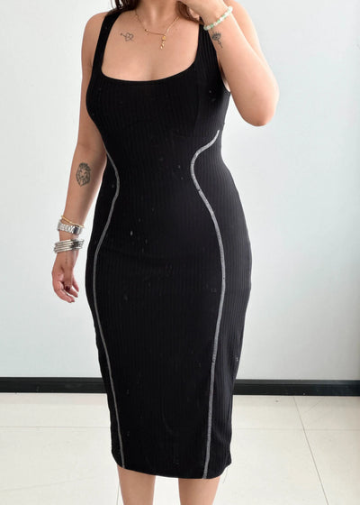 SIZE M-L, Black Bodycon Dress - Closet by Payal