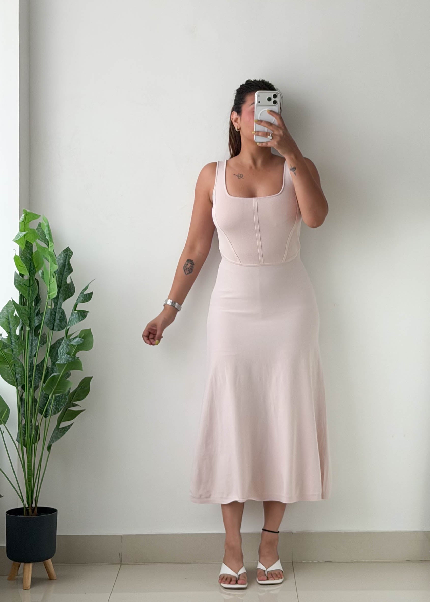 Size XS-S Blush Pink Fit & Flare Midi Dress