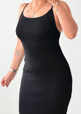 Size M-L Black Ribbed Bodycon Midi Dress