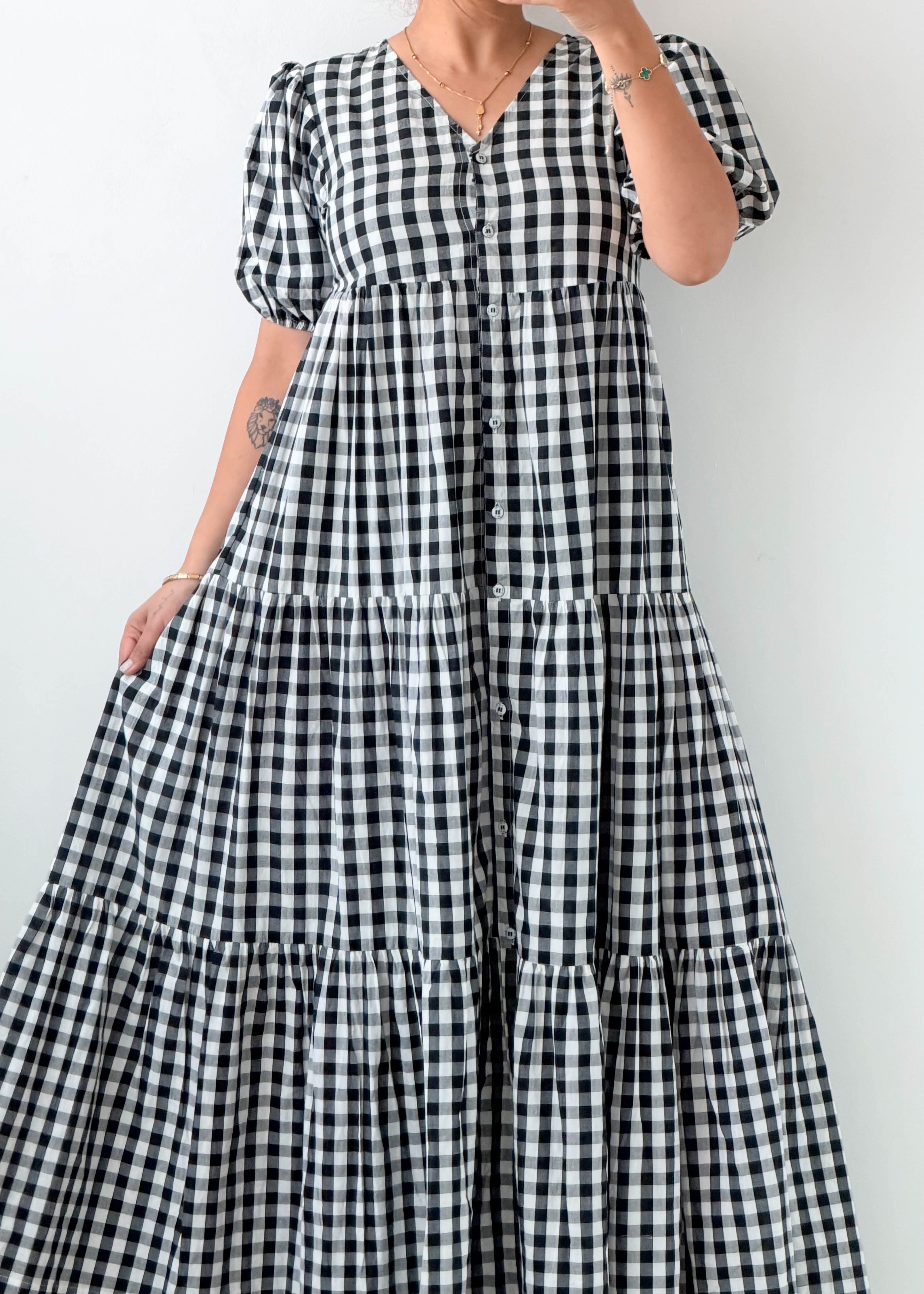 Size M-L Gingham Tiered Maxi Dress
