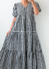 Size M-L Gingham Tiered Maxi Dress