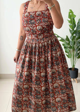 Size M-L, Brown Ethnic Print Midi Dress