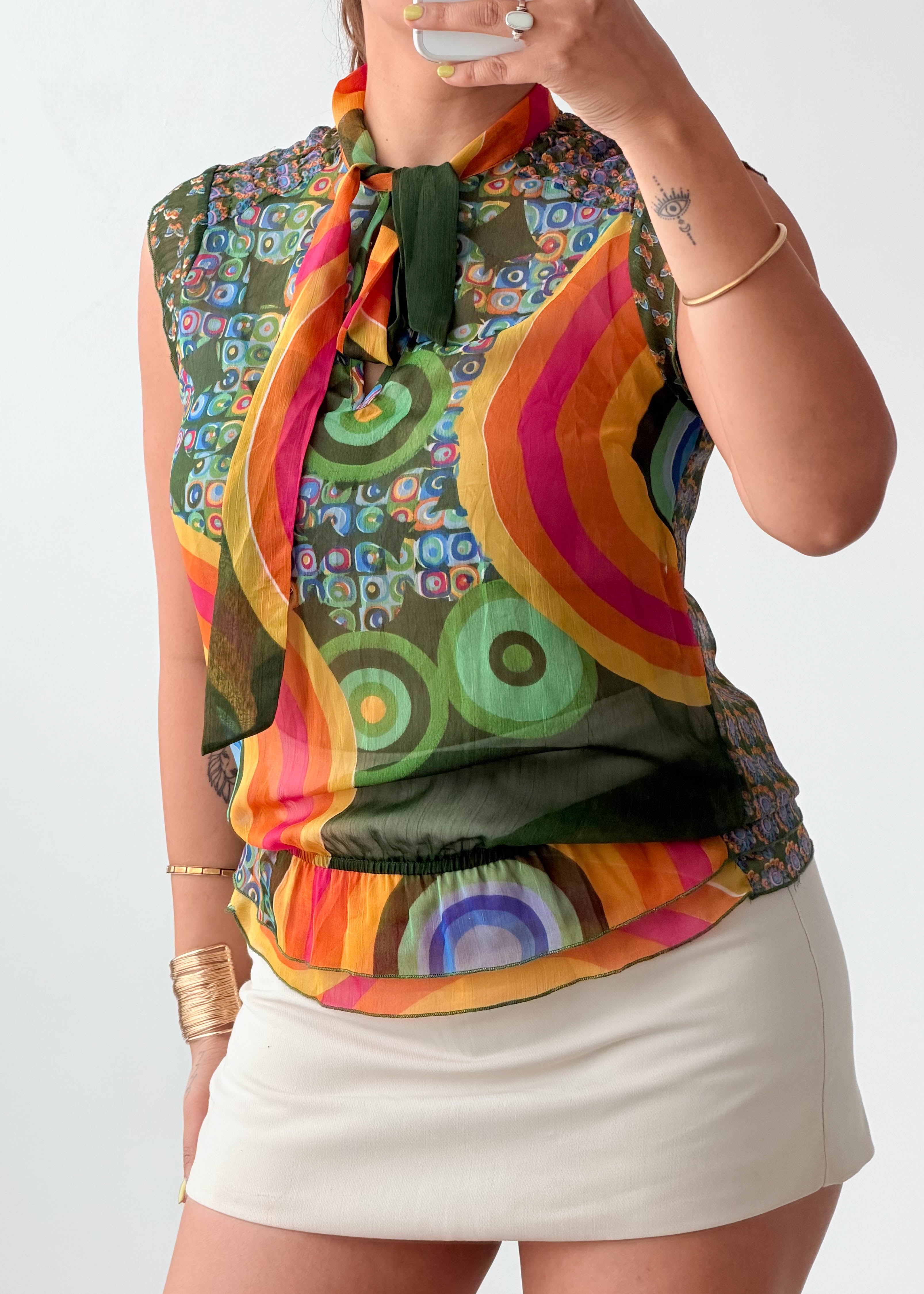 Size XS-S Multicolor Scarf Neck Sleeveless Top