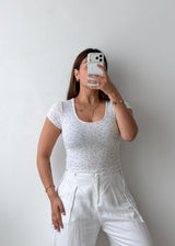 Size S-M White Floral Fitted Top