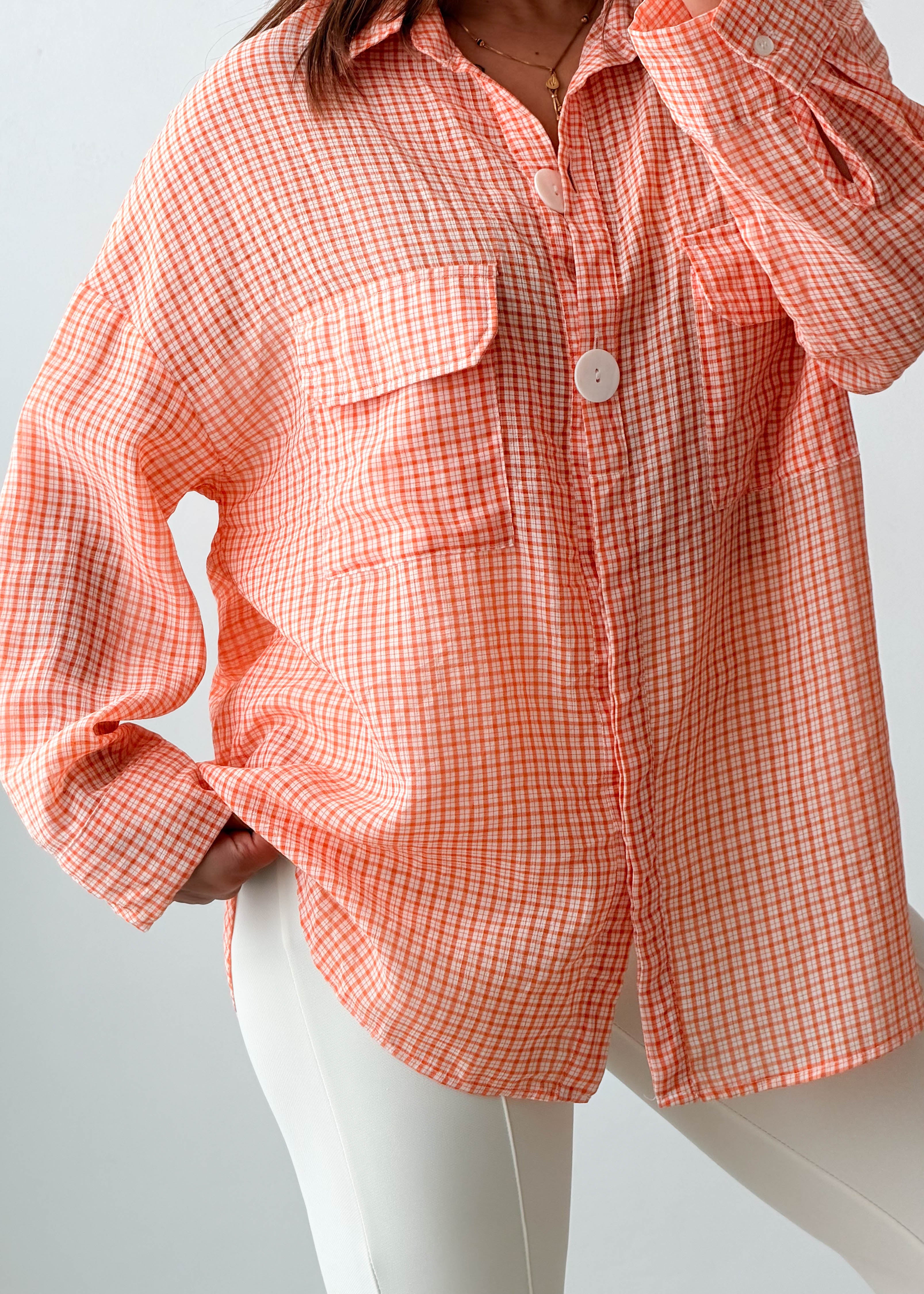 Size M-XL Peach Checked Oversized Shirt