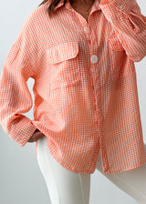 Size M-XL Peach Checked Oversized Shirt