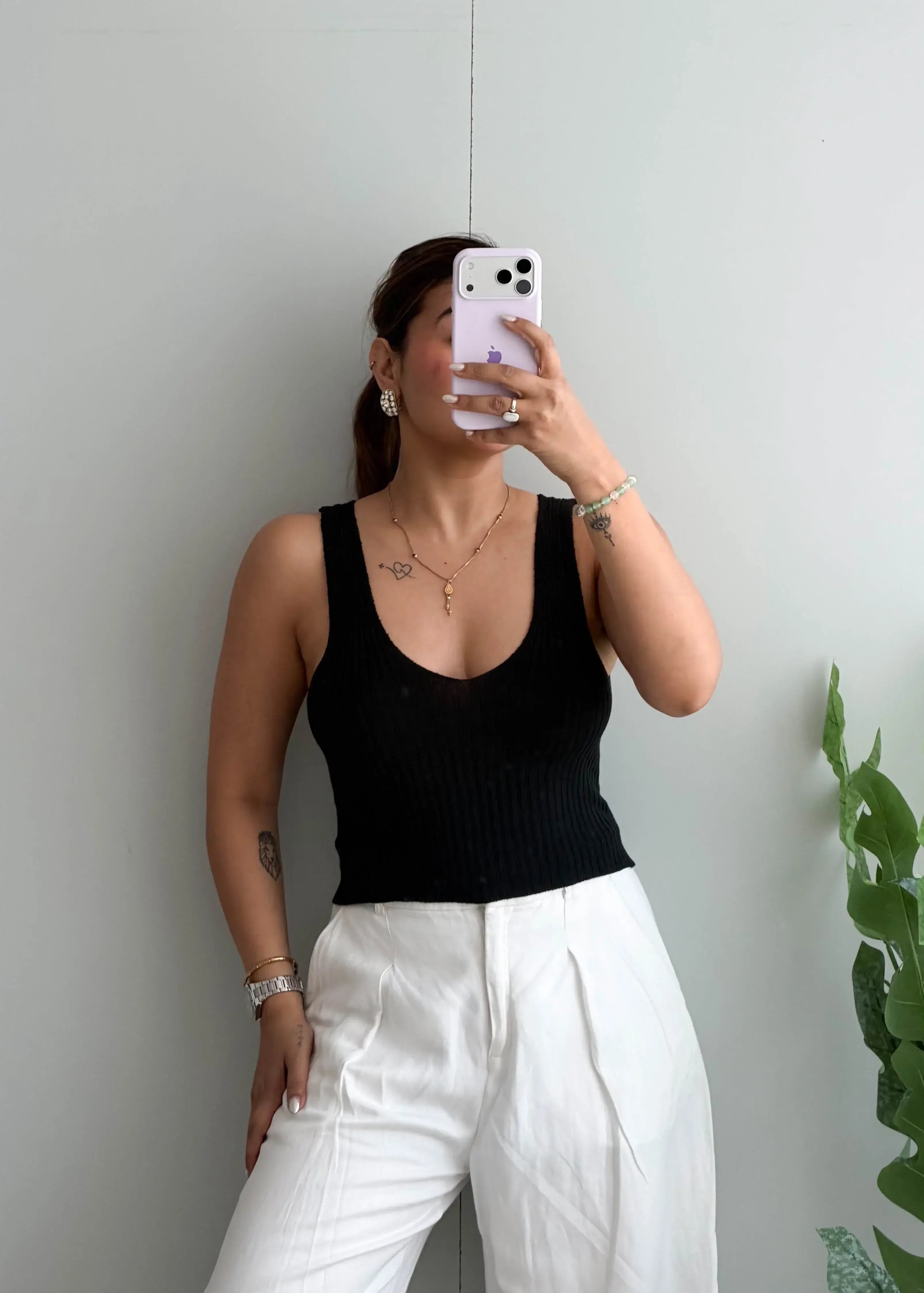Size S-M, Black Deep Neck Tank Top - Closet by Payal