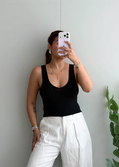 Size S-M, Black Deep Neck Tank Top - Closet by Payal