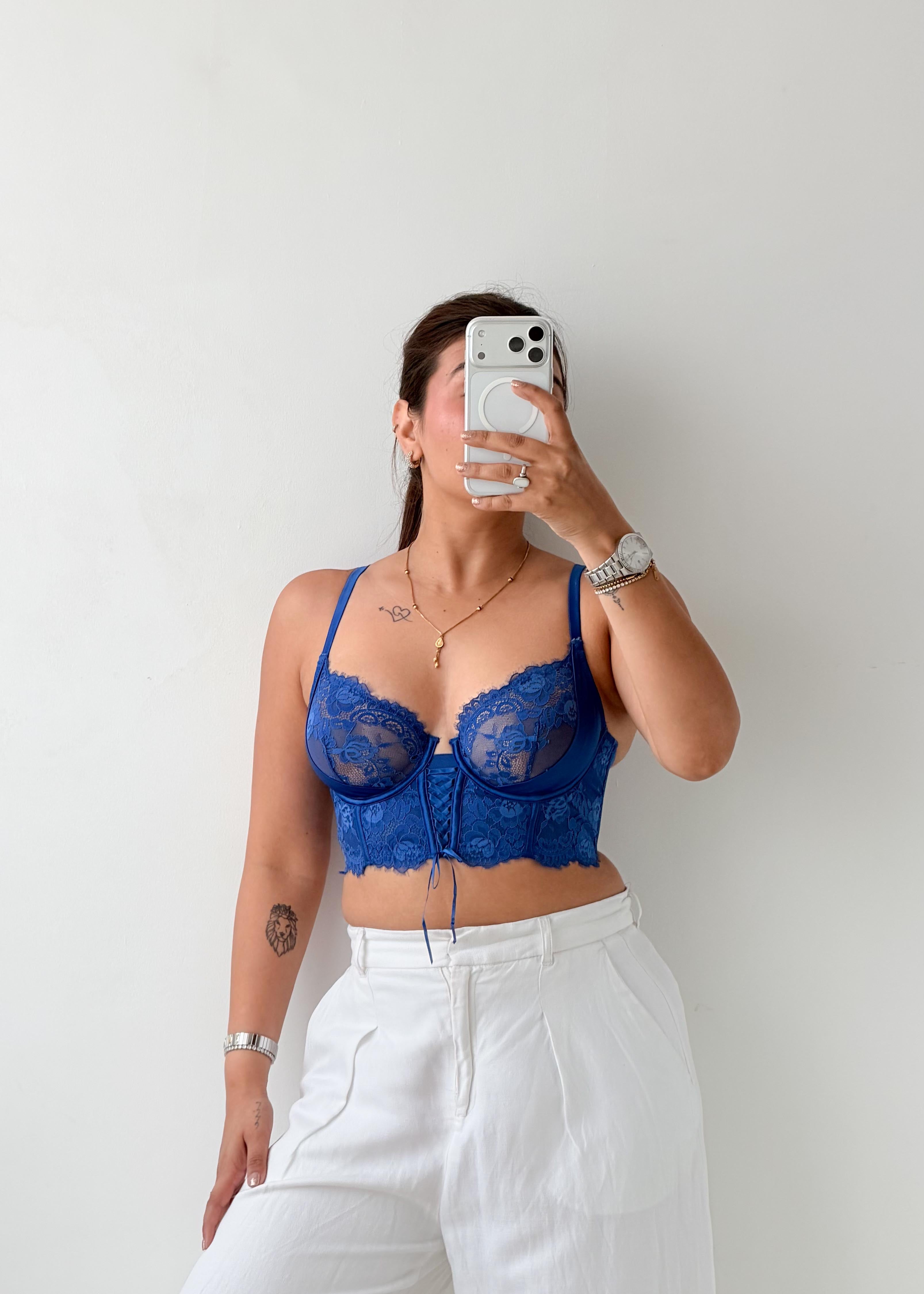 Size S Royal Blue Lace Corset Top