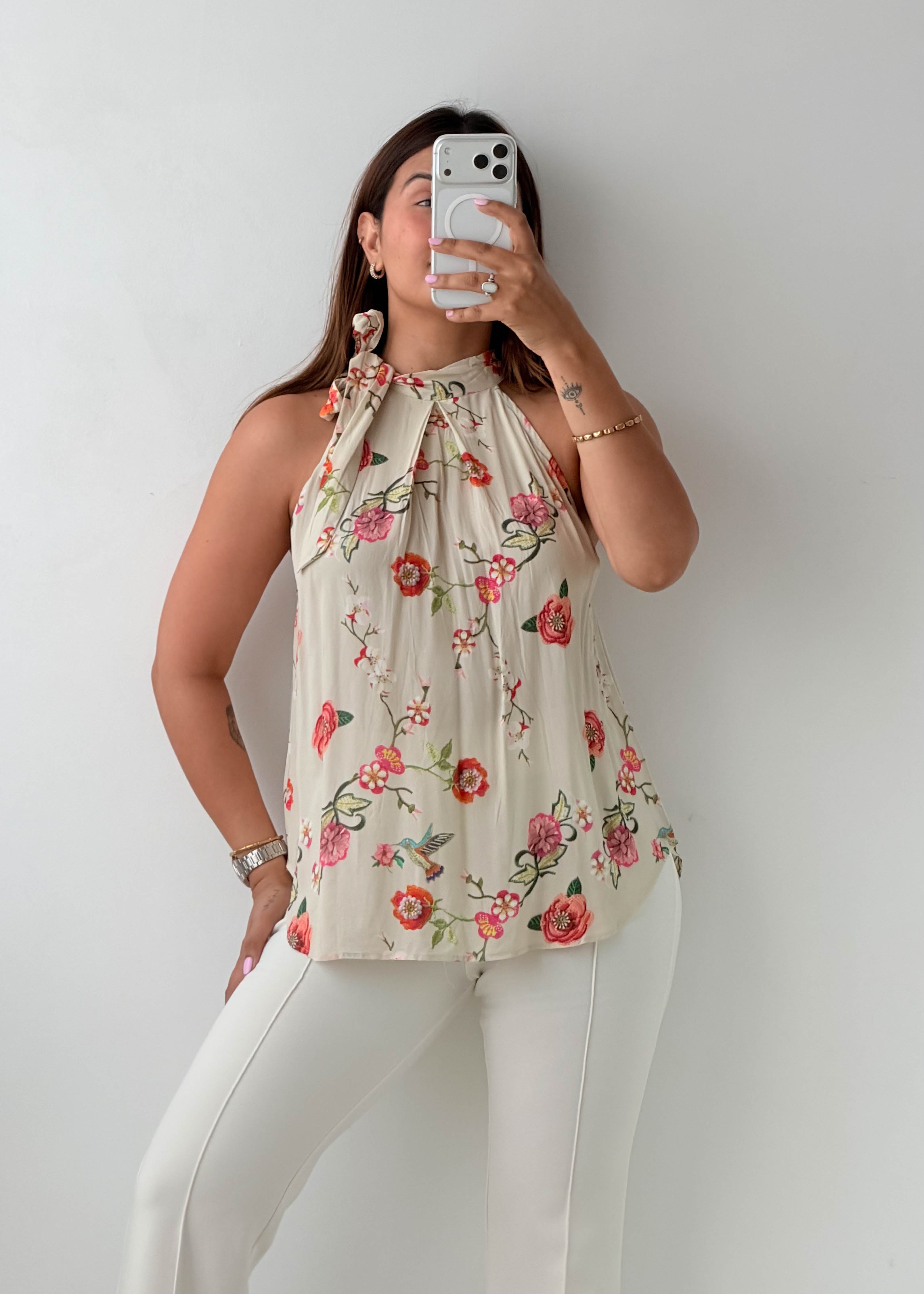 Size S-M Cream Floral Halter Top