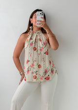 Size S-M Cream Floral Halter Top
