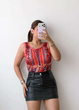Size L-XL Red Ethnic Print Bodysuit