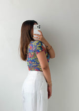 Size S-M Blue Floral Print Bodysuit