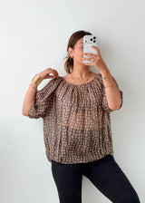 Size M-L Brown Geometric Balloon Top