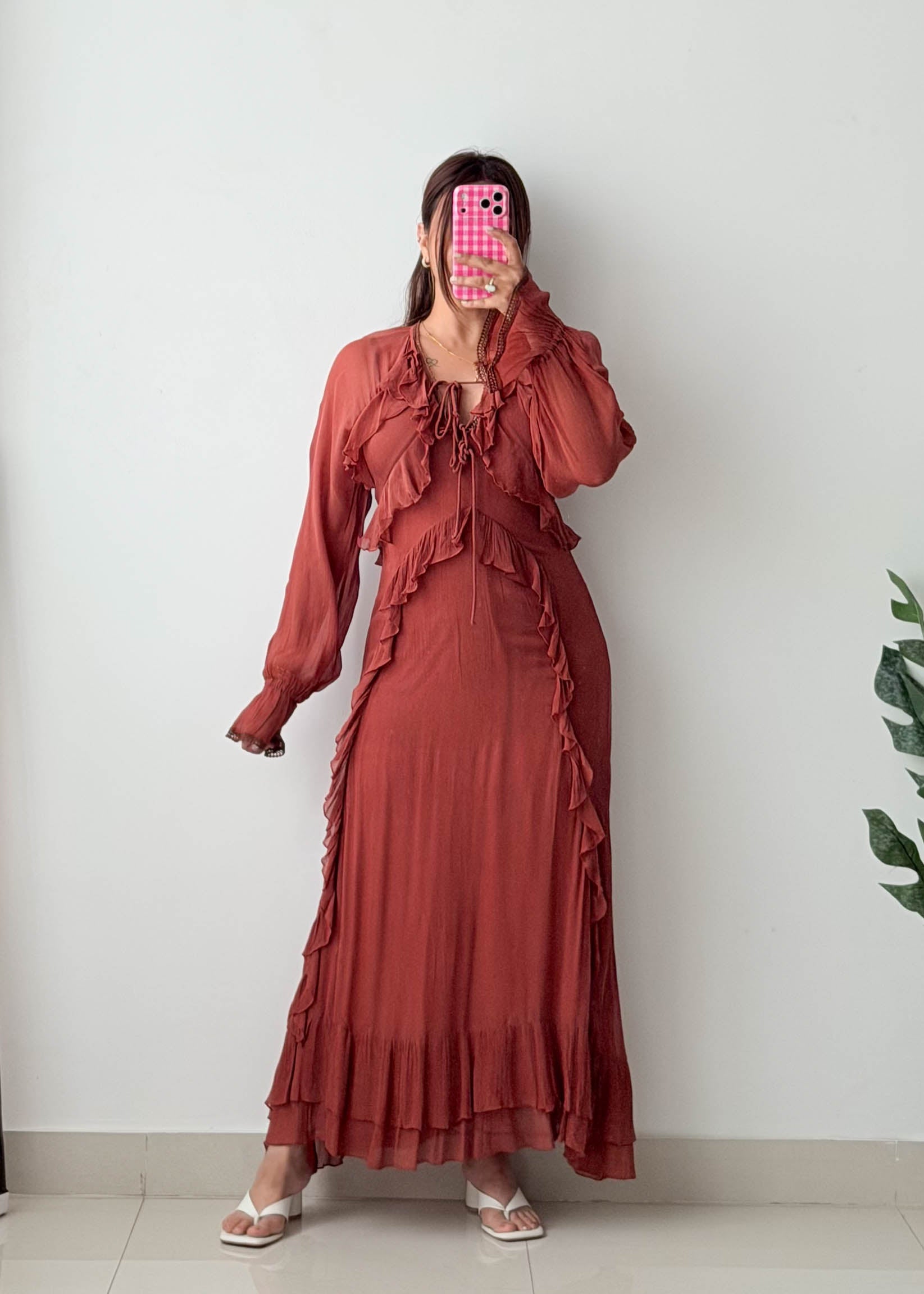 Size S-M Rust Ruffle Maxi Dress
