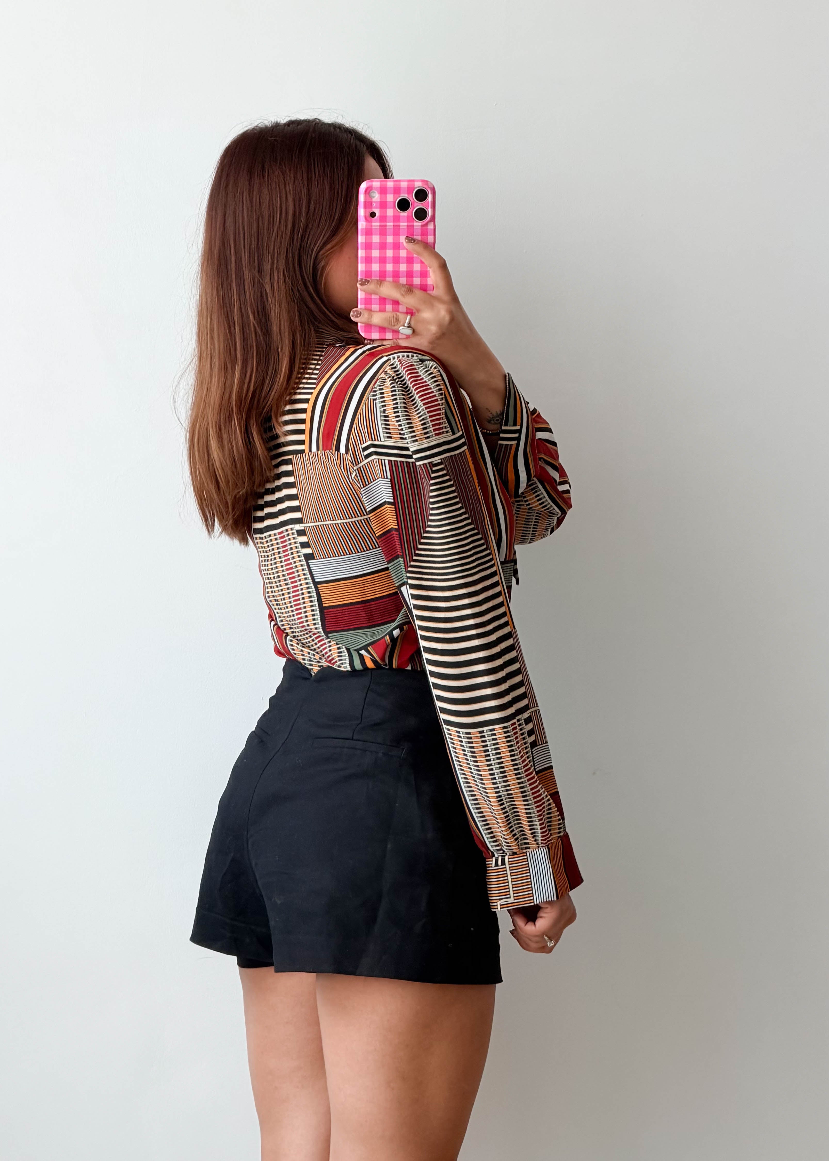 Size S-M Multicolor Striped Tie-Neck Blouse