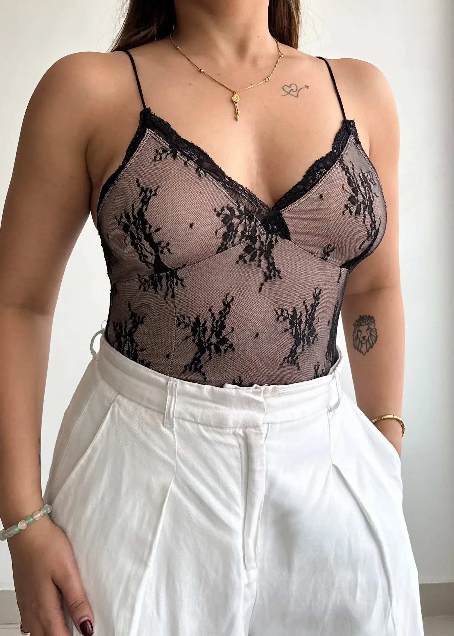 SIZE S-M, Printed Mesh With Lining BodySuit - Closet by Payal