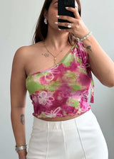 Size S-M, Floral Tie Dye One Shoulder Summer Top - Closet by Payal