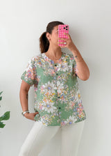 Size S-M Sage Green Floral Shirt