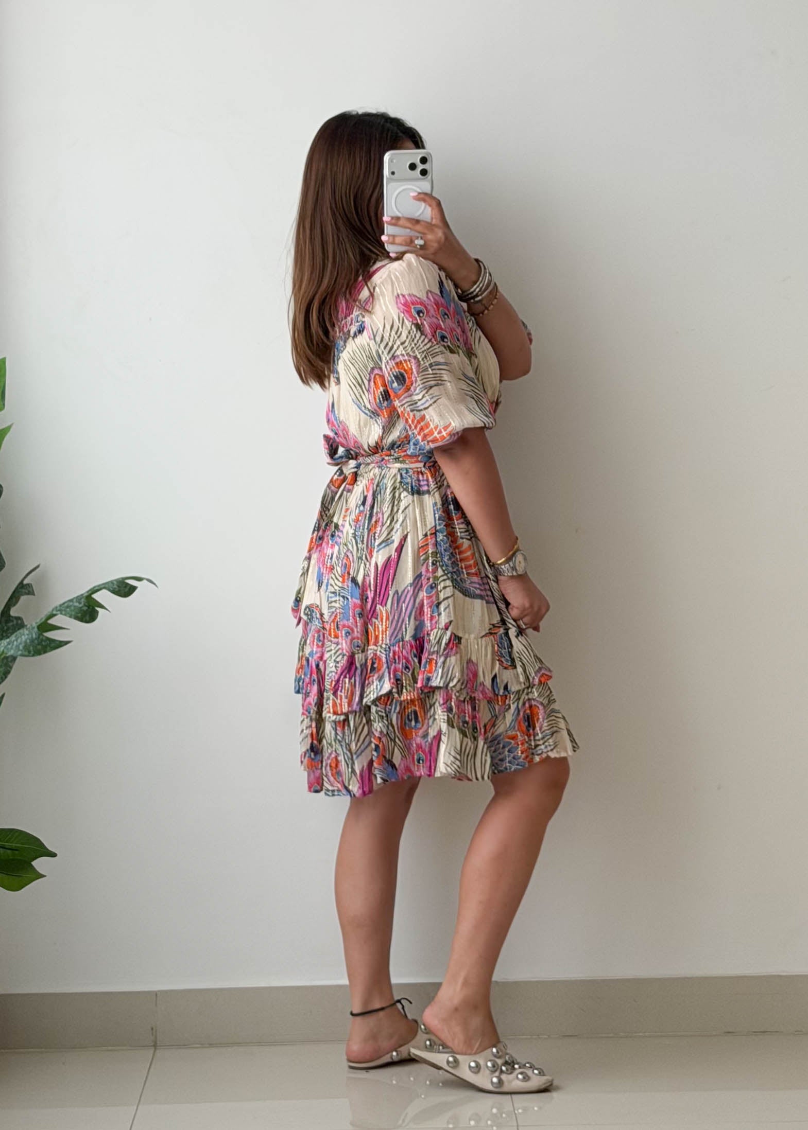 Size S-M Multicolor Boho Print Mini Dress