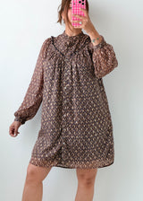 Size S-M Brown Printed Smock Dress