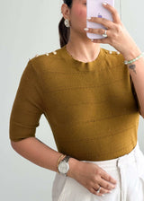 Size S-M, Olive Textured Half Sleeve Top - Closet by Payal