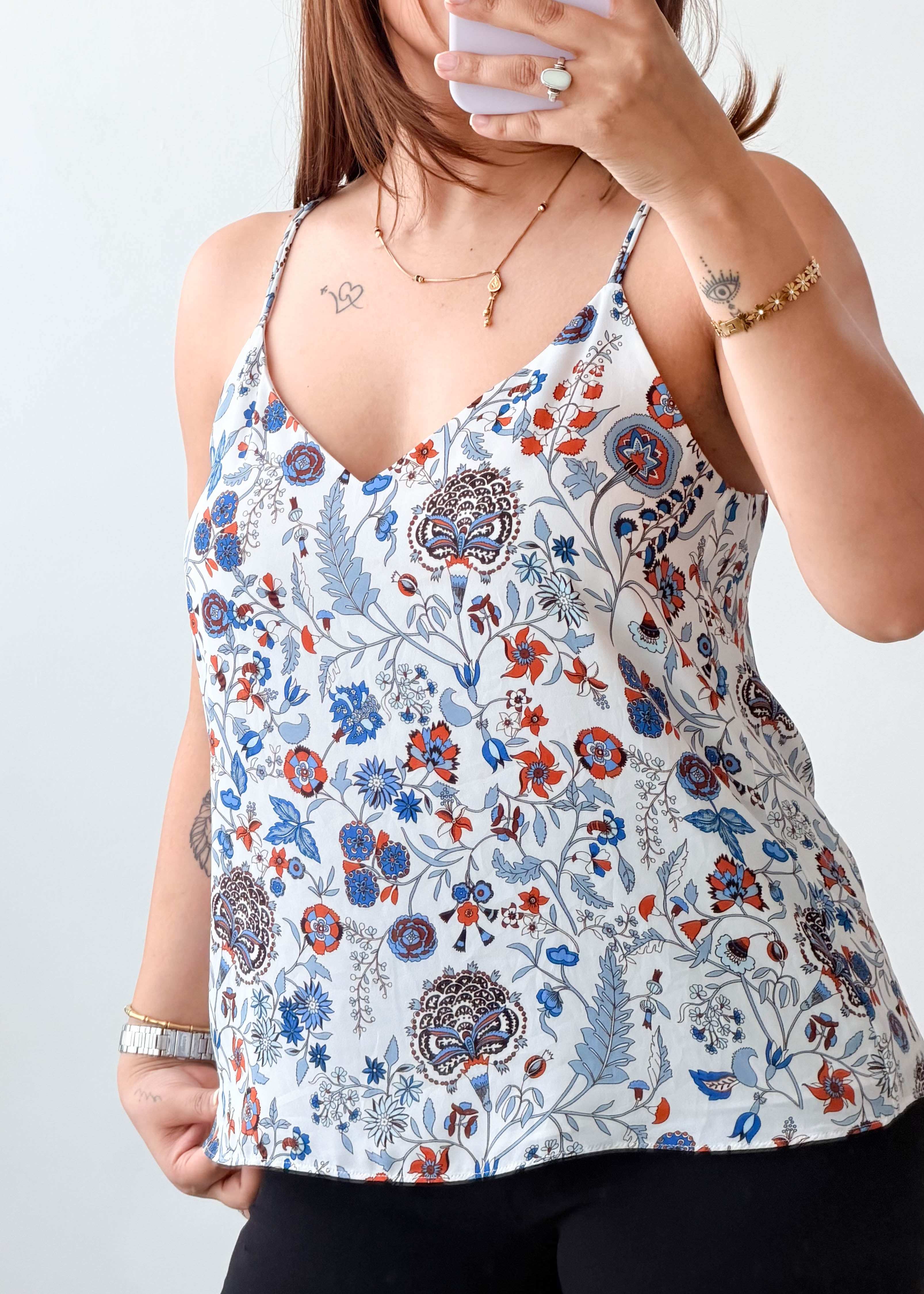 Size S-M White Blue Floral Cami Top