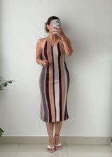 Size S-M Multicolor Striped Ribbed Knit Midi Dress