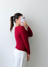 Size S-M Red Ribbed Long Sleeve Top