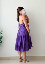 Size L-XL Purple Tiered Halter Midi Dress